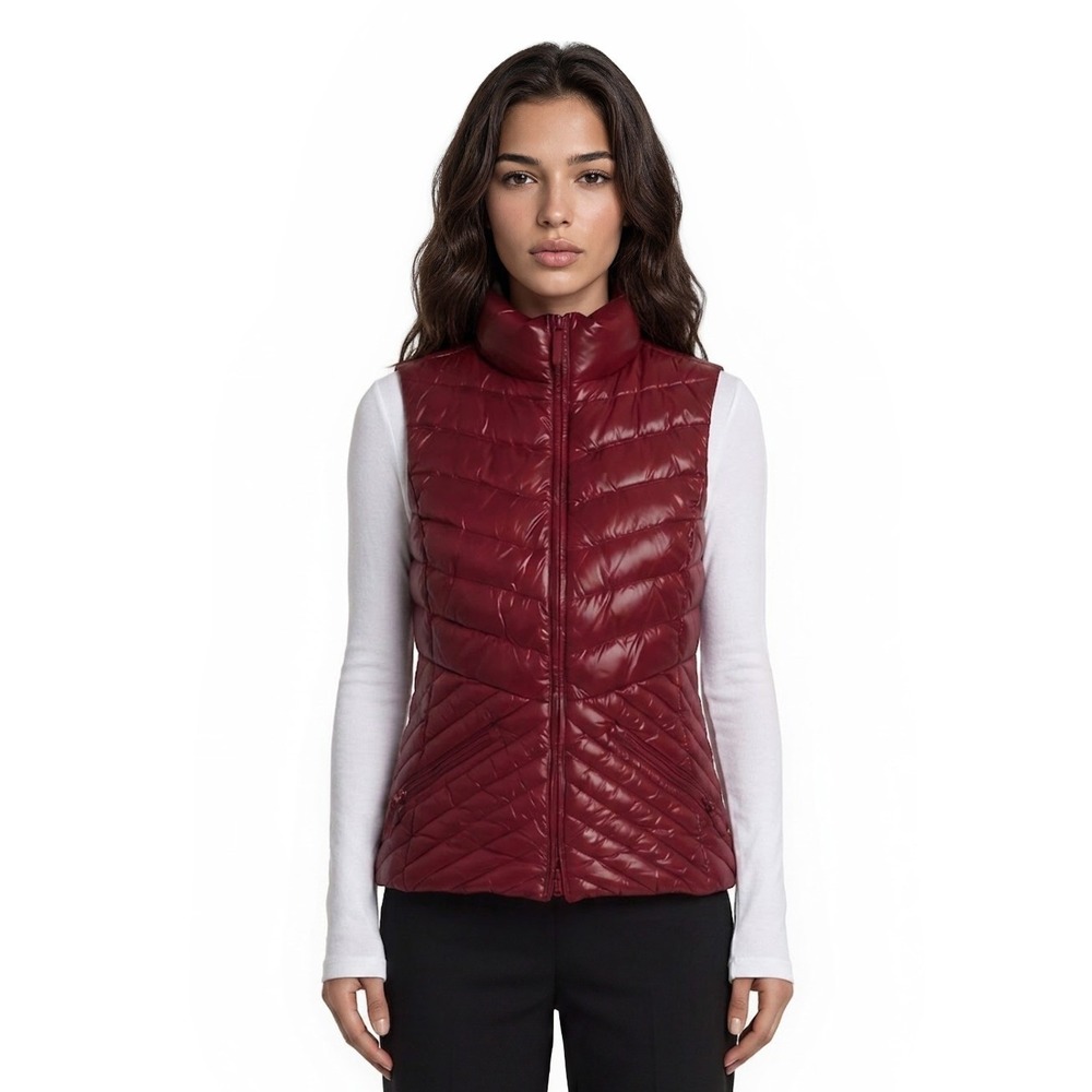 Talbots Down Puffer Vestβ Women's Size Small Red Chevron Quilted Full Zip